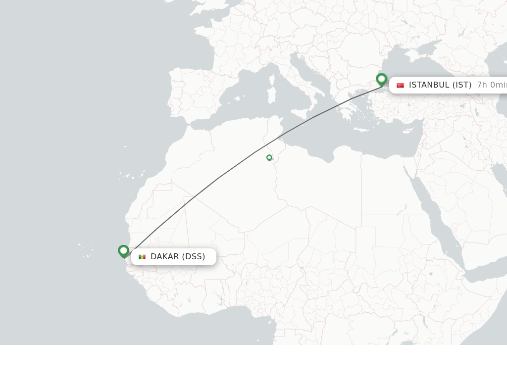 Flights from Dakar to Istanbul route map