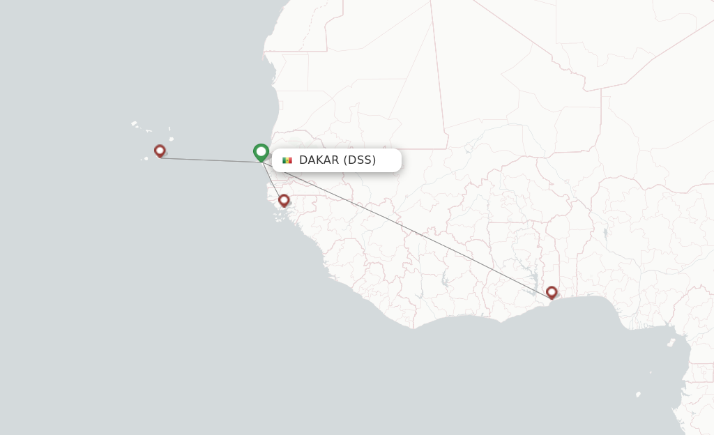 Route map with flights from Dakar with ASKY Airlines