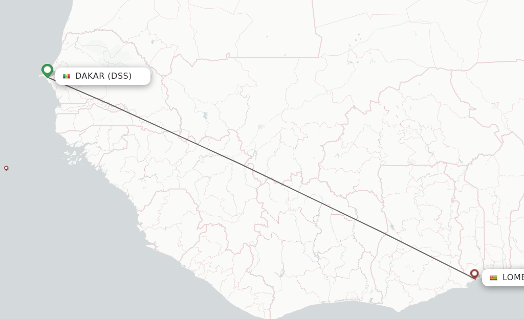 Flights from Dakar to Lome route map