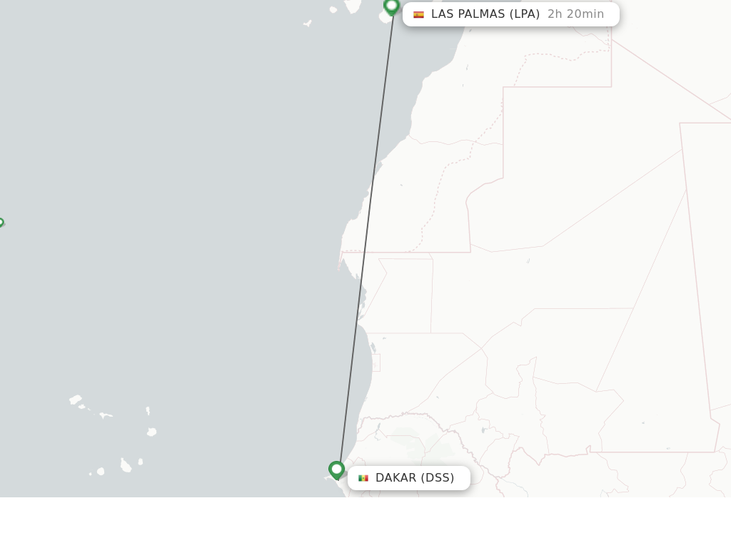 Flights from Dakar to Las Palmas route map