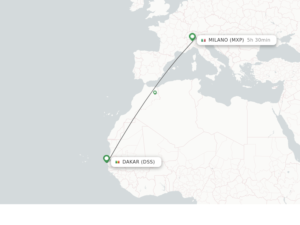 Flights from Dakar to Milan route map