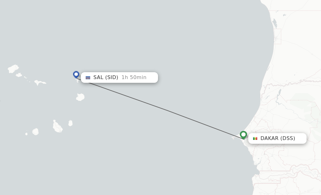 Flights from Dakar to Sal route map