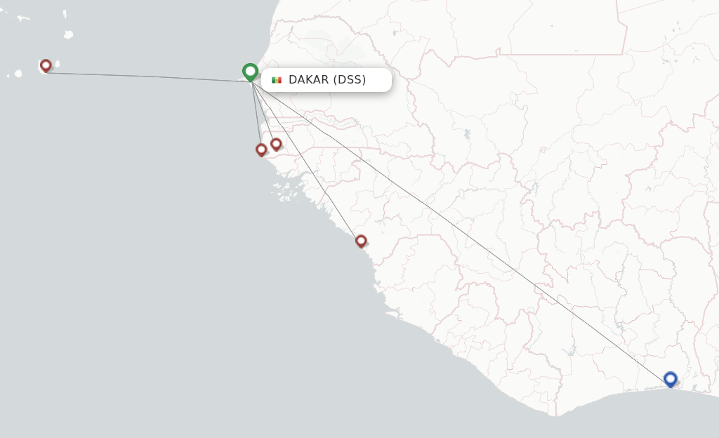 Route map with flights from Dakar with FlexFlight