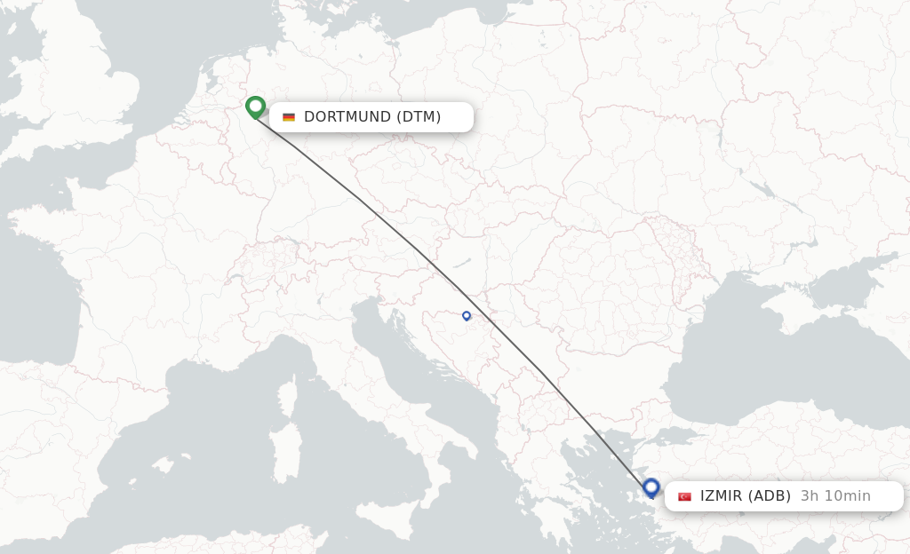 Flights from Dortmund to Izmir route map