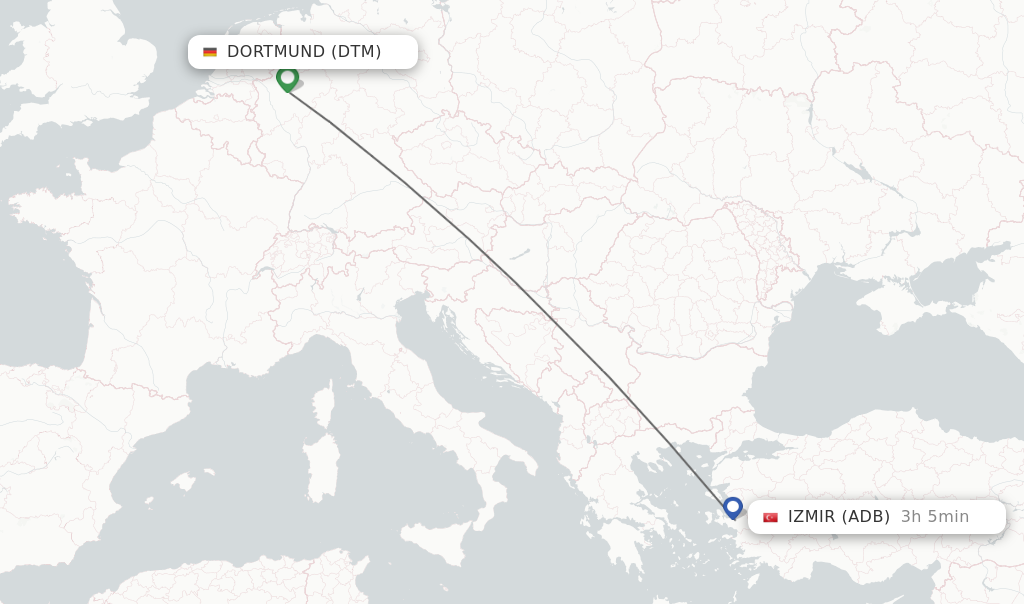 Flights from Dortmund to Izmir route map