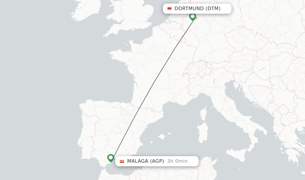 Flights from Dortmund to Malaga route map