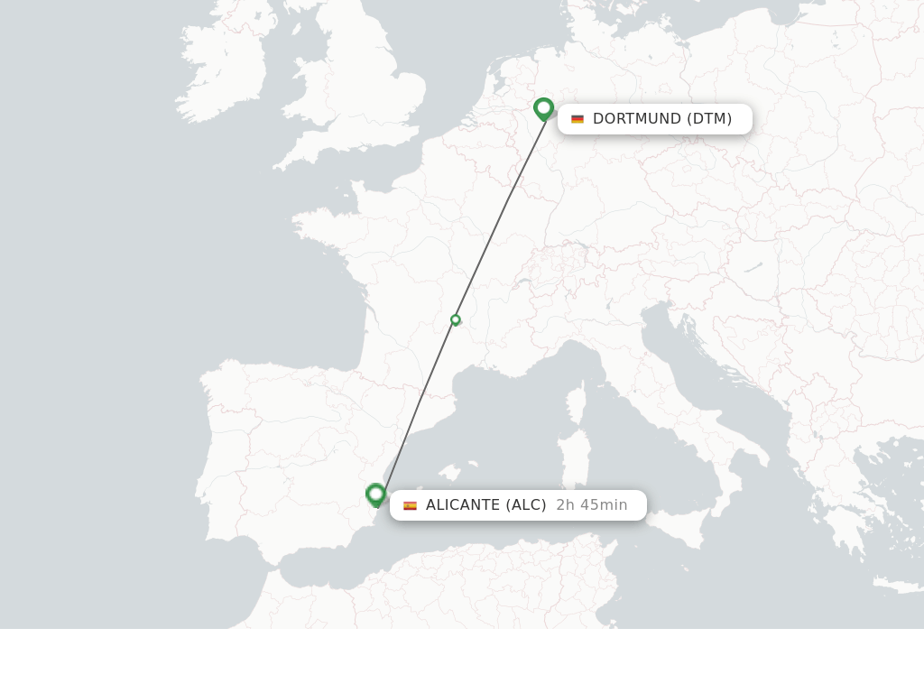Flights from Dortmund to Alicante route map
