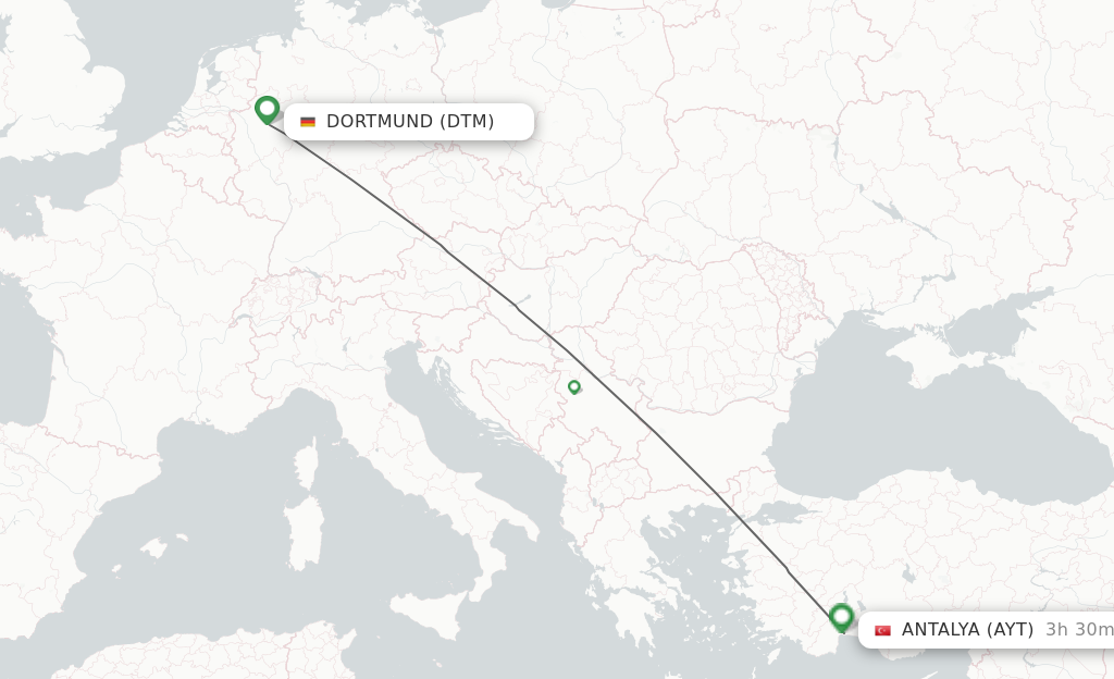 Flights from Dortmund to Antalya route map