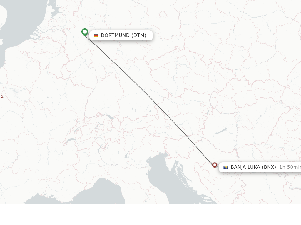 Flights from Dortmund to Banja Luka route map