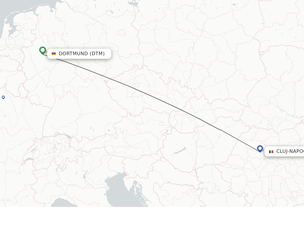 Flights from Dortmund to Cluj-Napoca route map