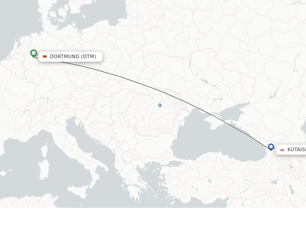 Flights from Dortmund to Kutaisi route map
