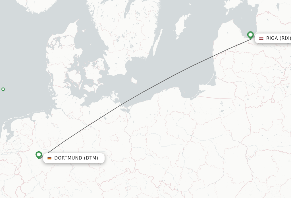 Flights from Dortmund to Riga route map