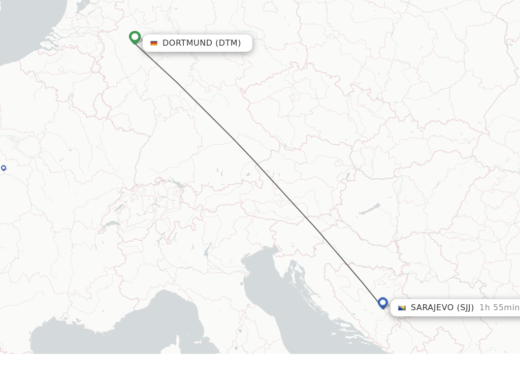 Flights from Dortmund to Sarajevo route map
