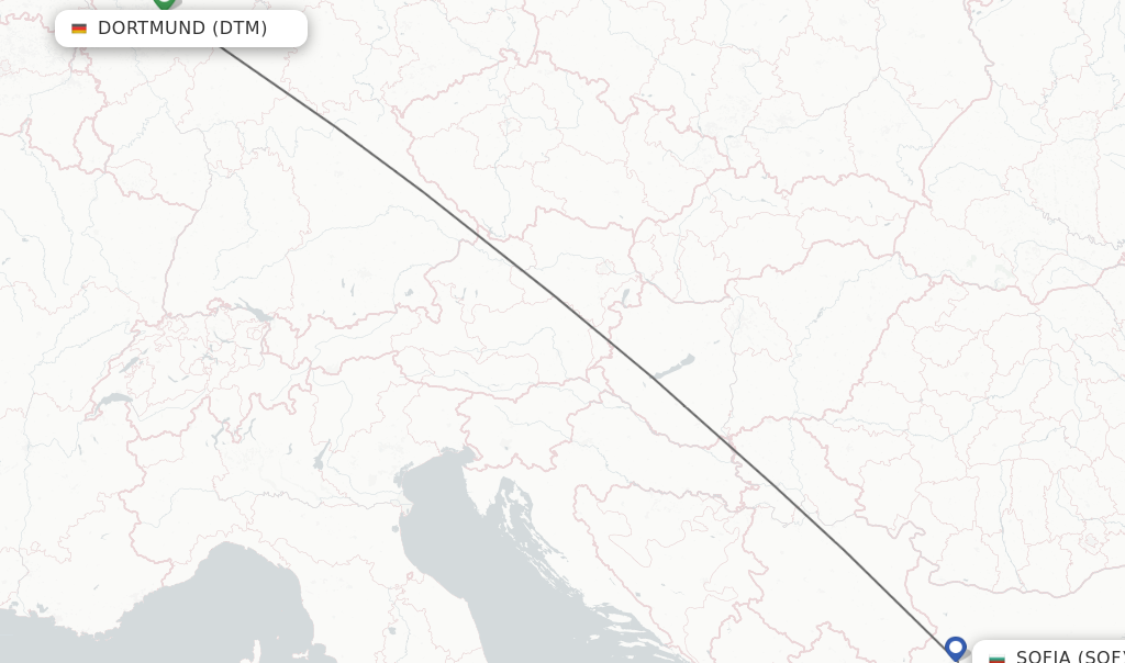 Flights from Dortmund to Sofia route map