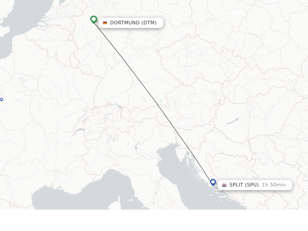 Flights from Dortmund to Split route map