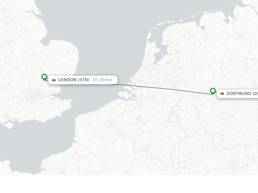 Flights from Dortmund to London route map