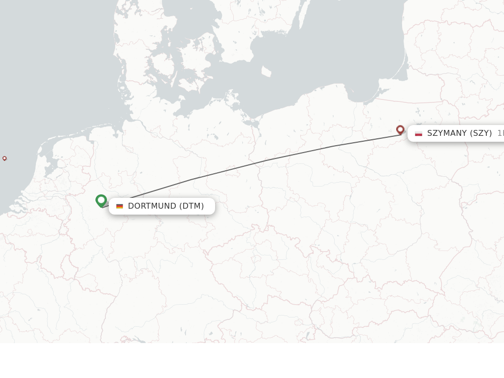 Flights from Dortmund to Szymany route map