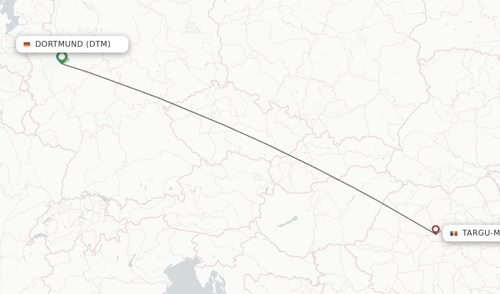 Flights from Dortmund to Targu-Mures route map