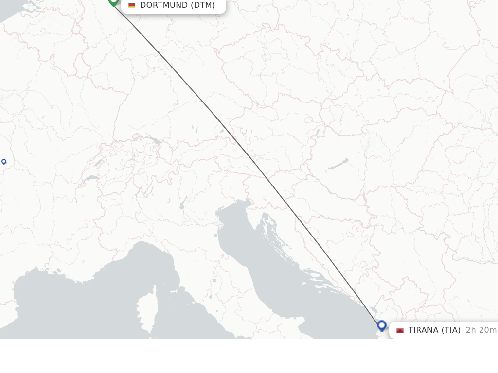 Flights from Dortmund to Tirana route map