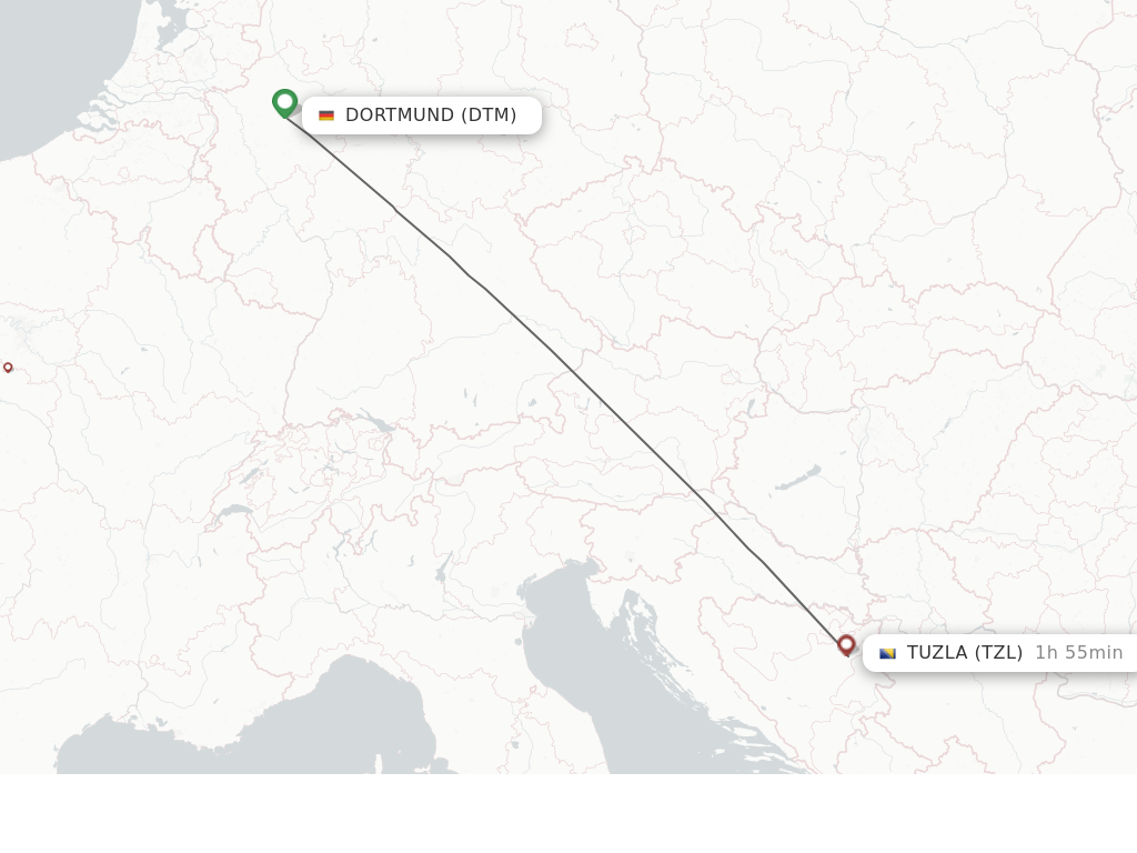 Flights from Tuzla to Dortmund route map