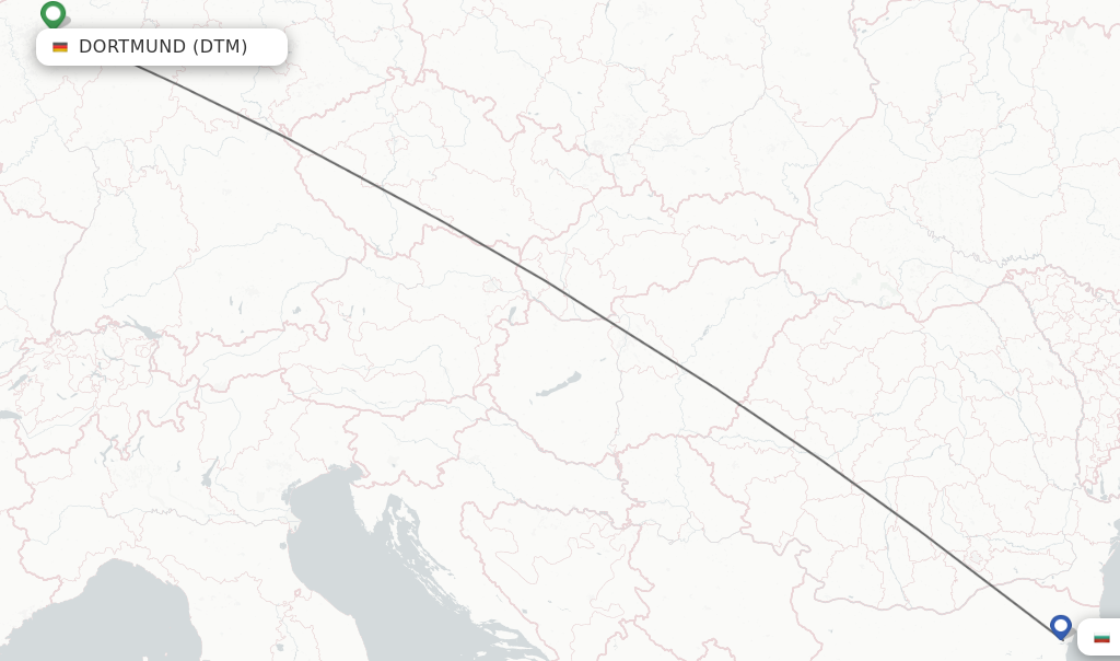 Flights from Dortmund to Varna route map