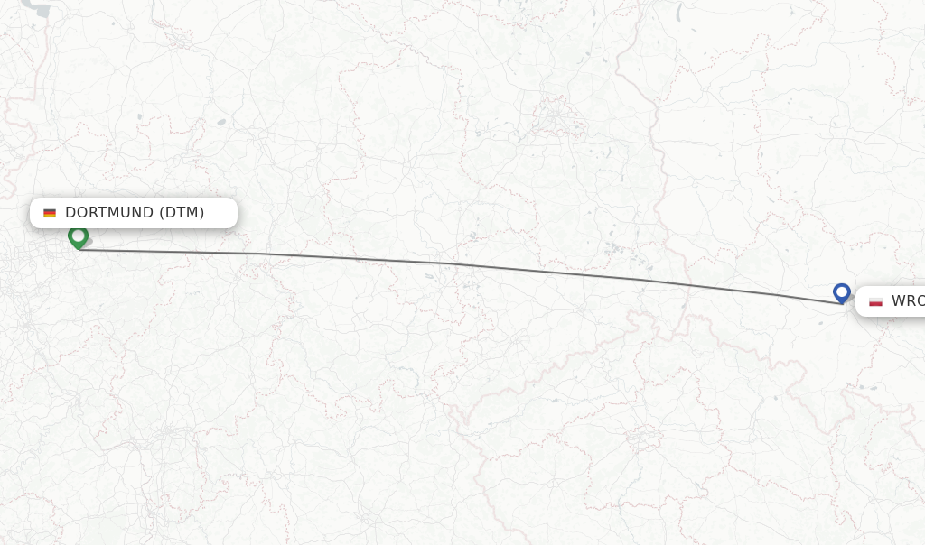 Flights from Dortmund to Wroclaw route map