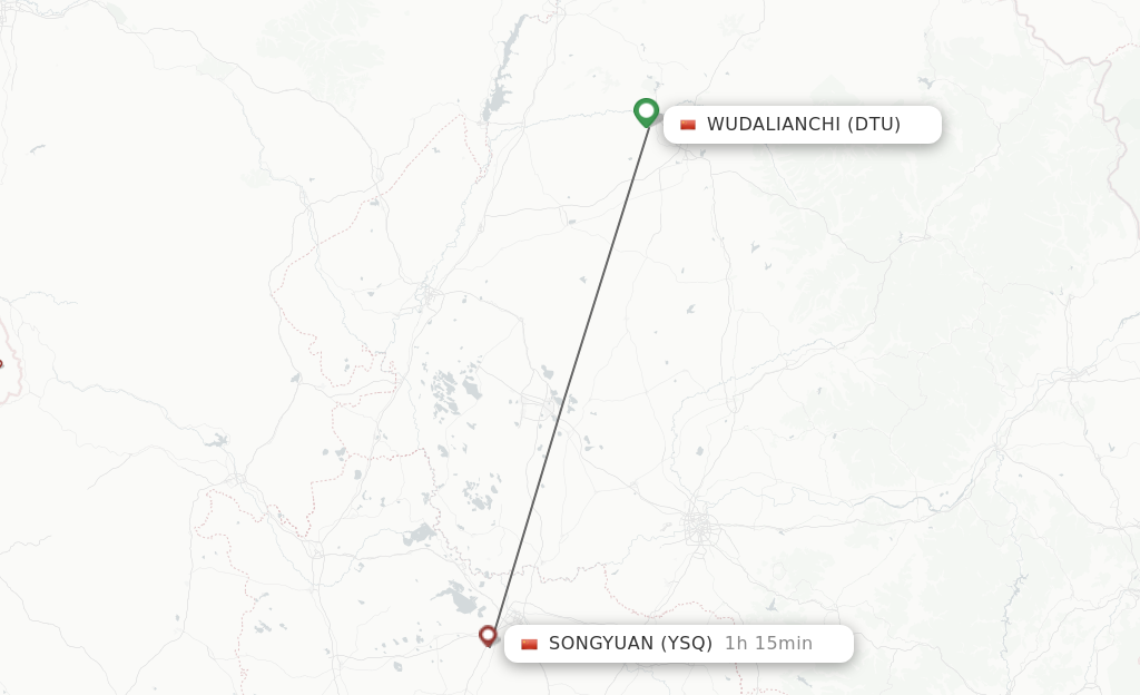 Flights from Wudalianchi to Songyuan route map