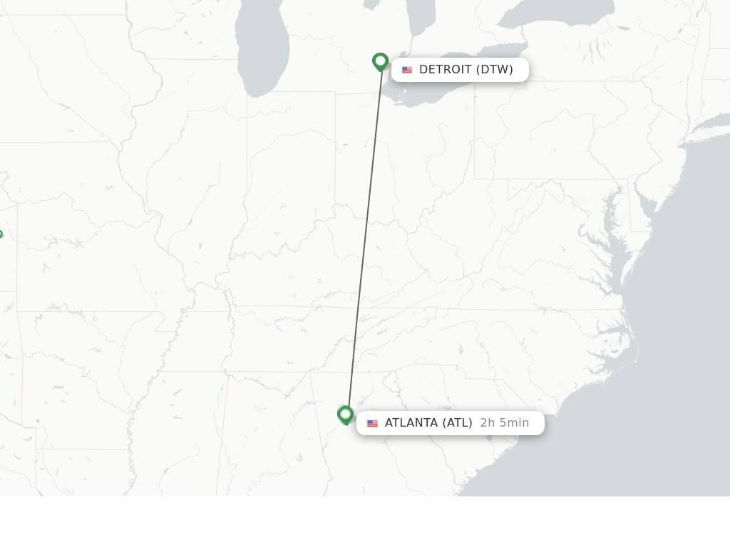 Flights from Detroit to Atlanta route map