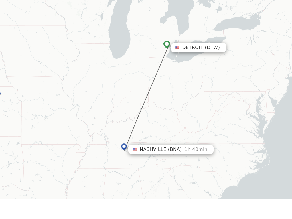 Direct (non-stop) flights from Detroit to Nashville - schedules