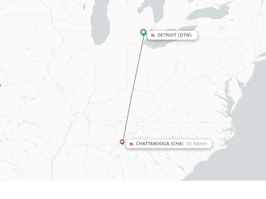 Flights from Detroit to Chattanooga route map