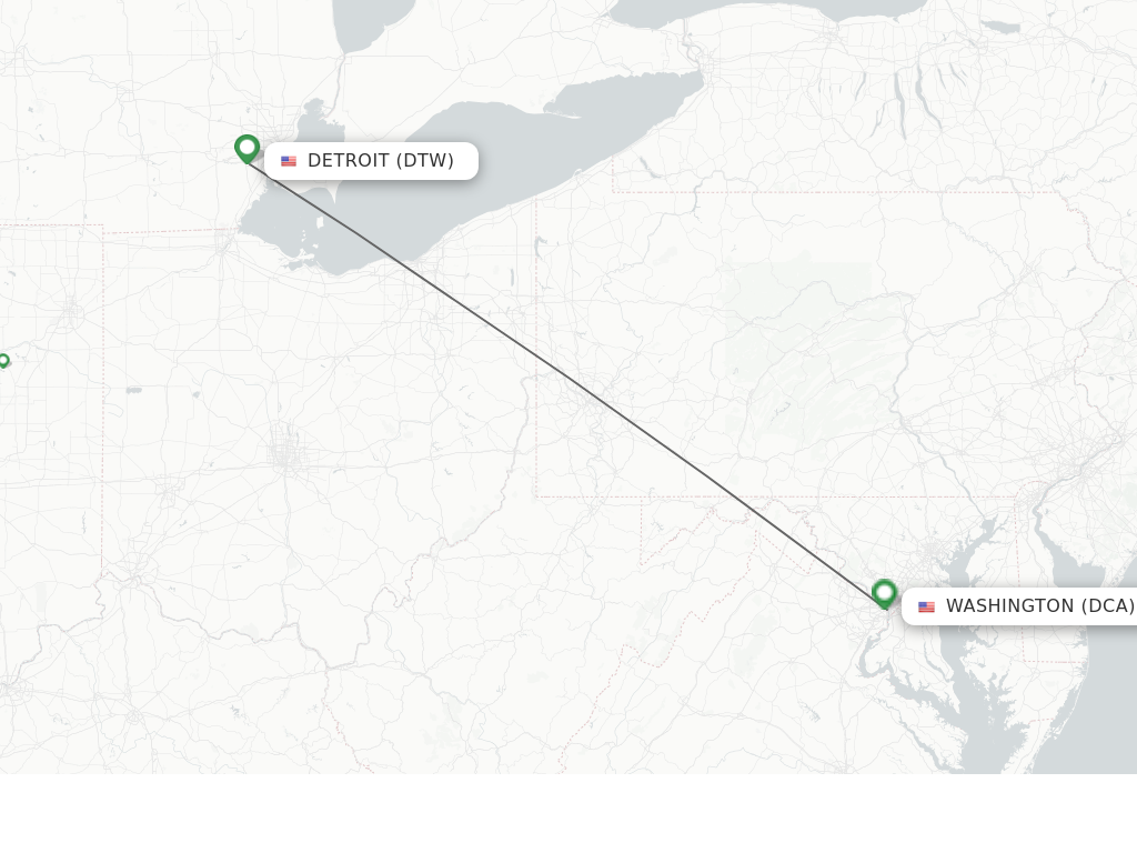 Flights from Detroit to Washington route map