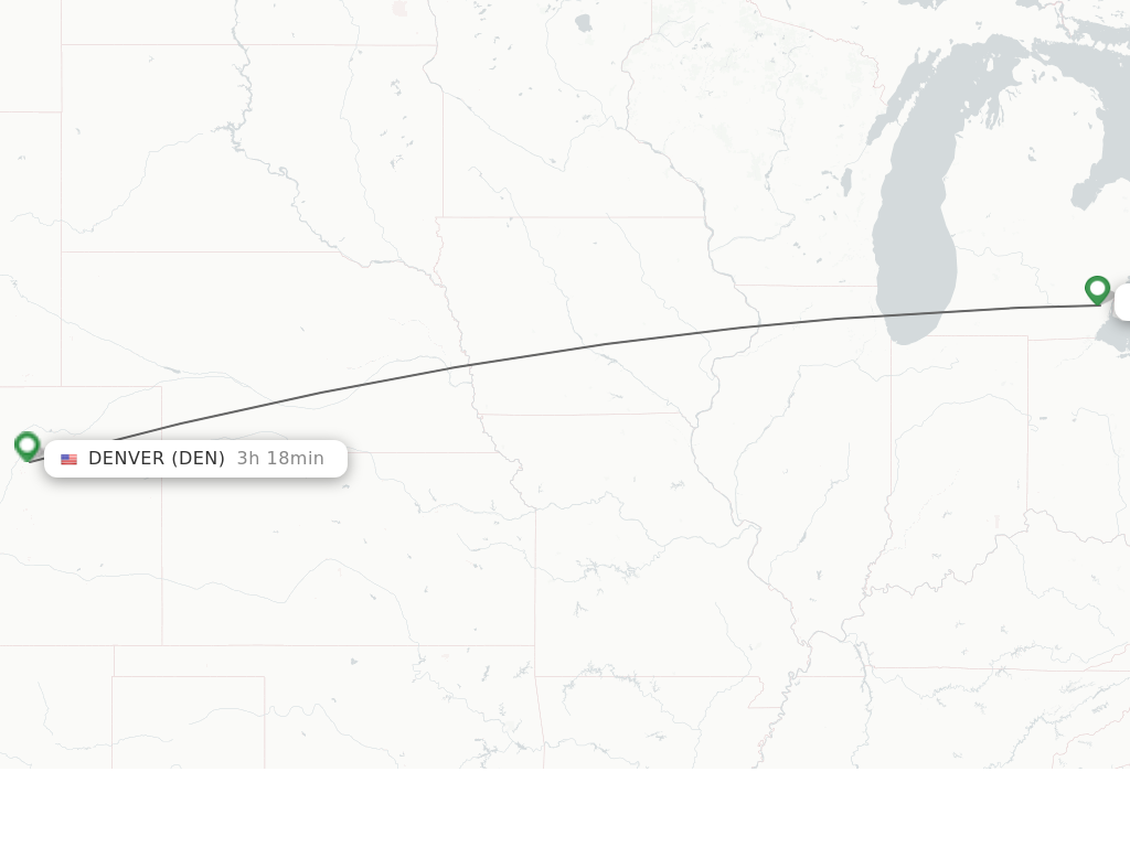 Flights from Detroit to Denver route map