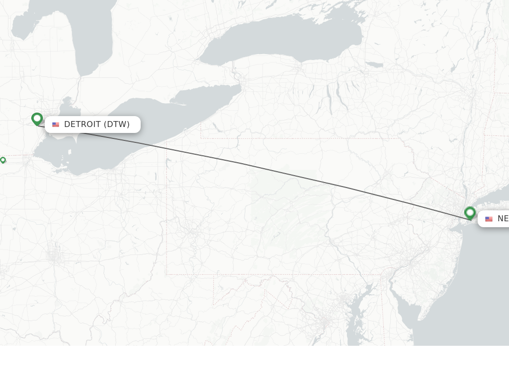 Flights from Detroit to New York route map