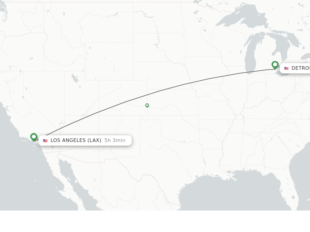 Flights from Detroit to Los Angeles route map