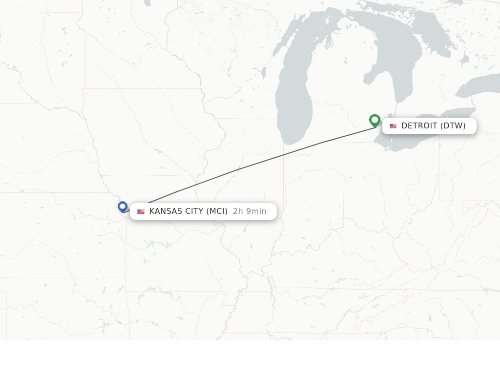 Direct (non-stop) flights from Detroit to Kansas City - schedules