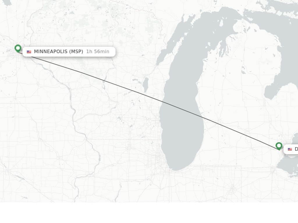 Flights from Detroit to Minneapolis route map