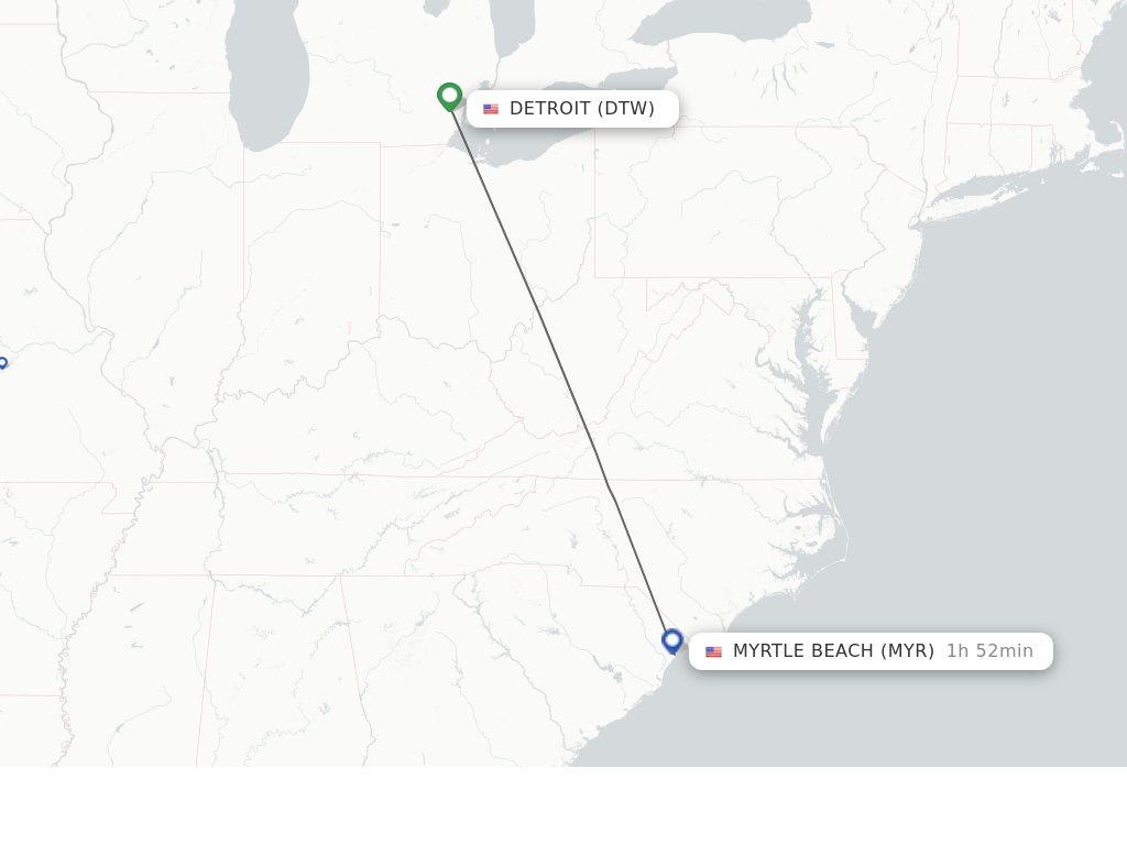 Flights from Detroit to Myrtle Beach route map