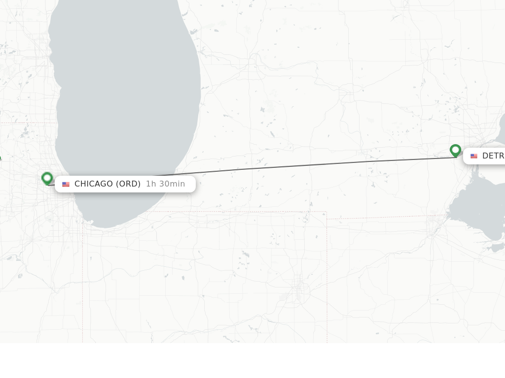Flights from Detroit to Chicago route map