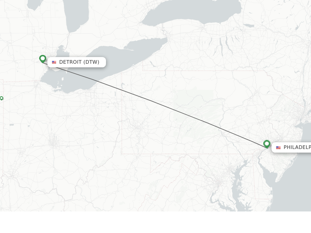 Flights from Detroit to Philadelphia route map