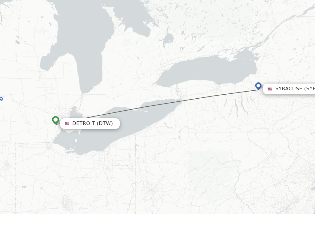 Flights from Detroit to Syracuse route map