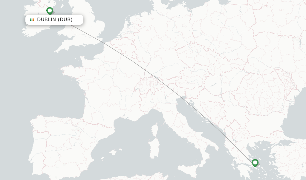 Route map with flights from Dublin with Aegean