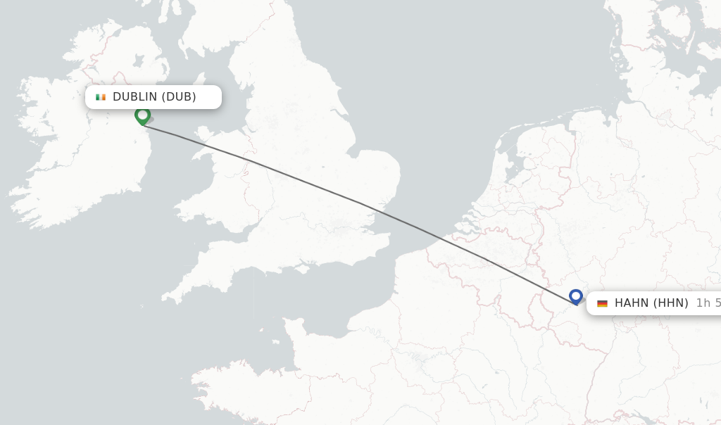 Flights from Dublin to Hahn route map