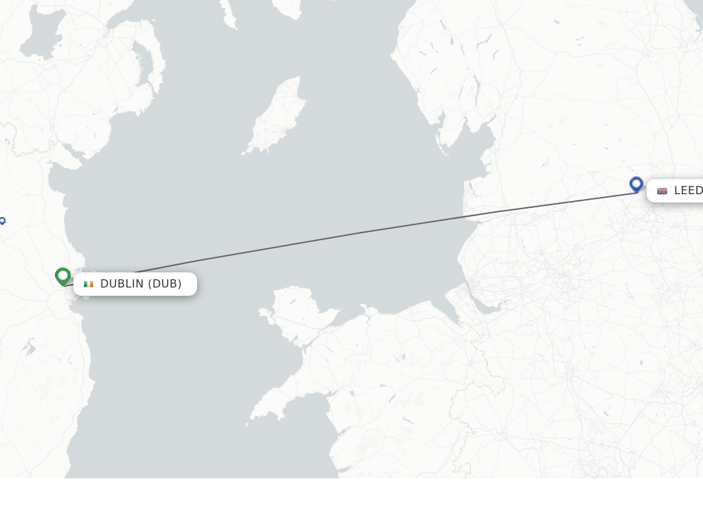 Flights from Dublin to Leeds route map