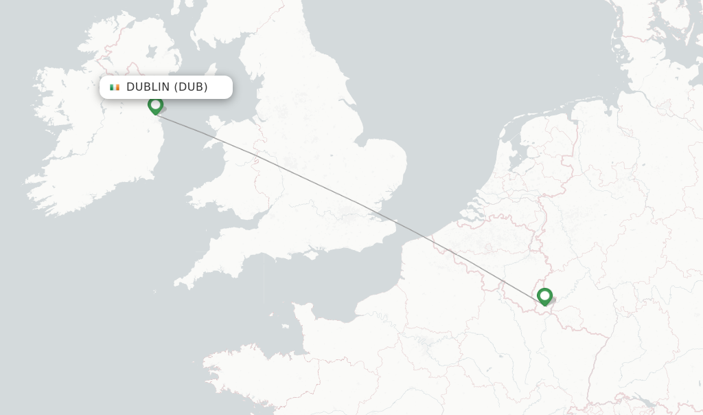 Route map with flights from Dublin with Luxair