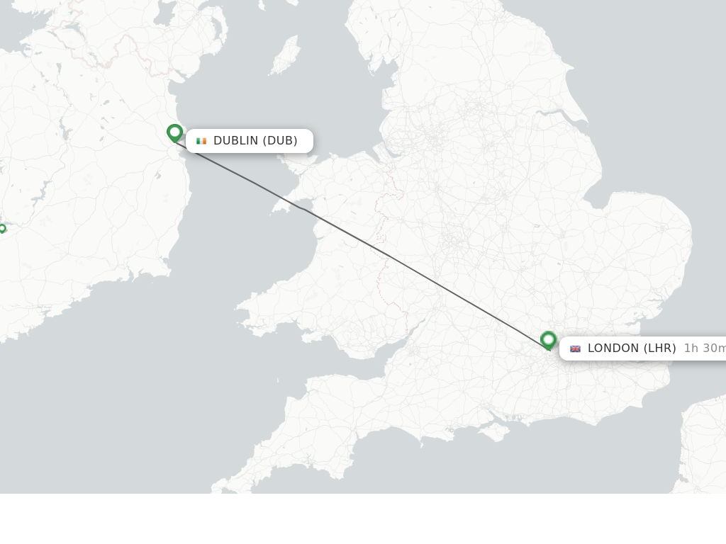 Flights from Dublin to London route map