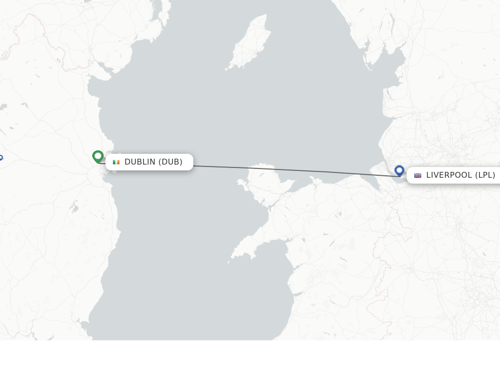 Flights from Liverpool to Dublin route map