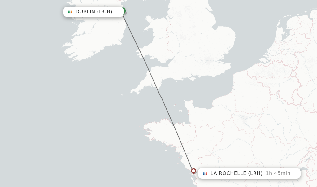 Flights from Dublin to La Rochelle route map
