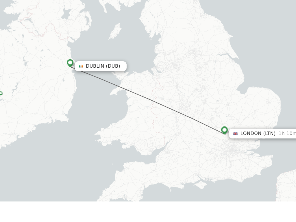 Flights from Dublin to London route map