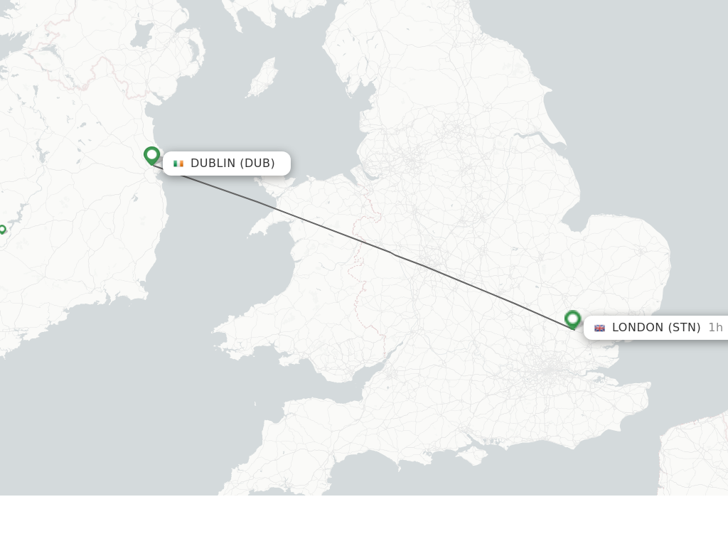 Flights from London to Dublin route map