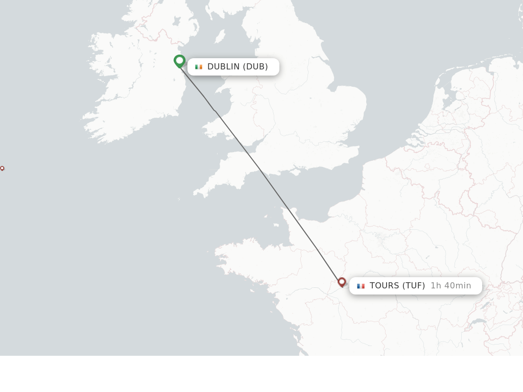 Flights from Dublin to Tours route map